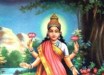 Dieviete ar 8 rokām vārdu.  Indijas dieviete lakšmi.  Ko nozīmē priekšmeti un augļi figūriņas rokās?